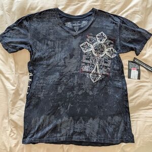Vintage Affliction Black V-neck Wings Cyber Grunge Punk T-shirt, Men's XXL